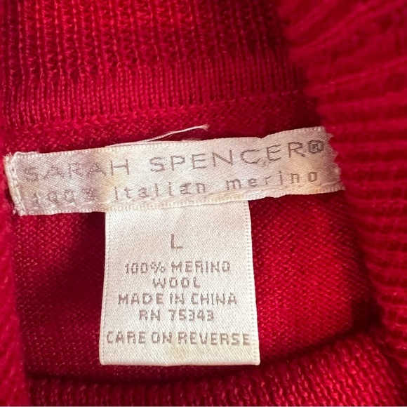 Sarah Spencer Italian Merino Wool Turtleneck Sweater Drawstring Sz L Red Casual - Picture 8 of 9